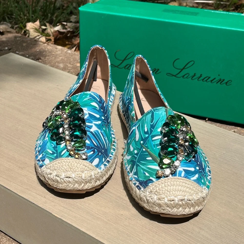 🆕 Lauren Lorraine Blue and Green embellished Espadrilles Size 7